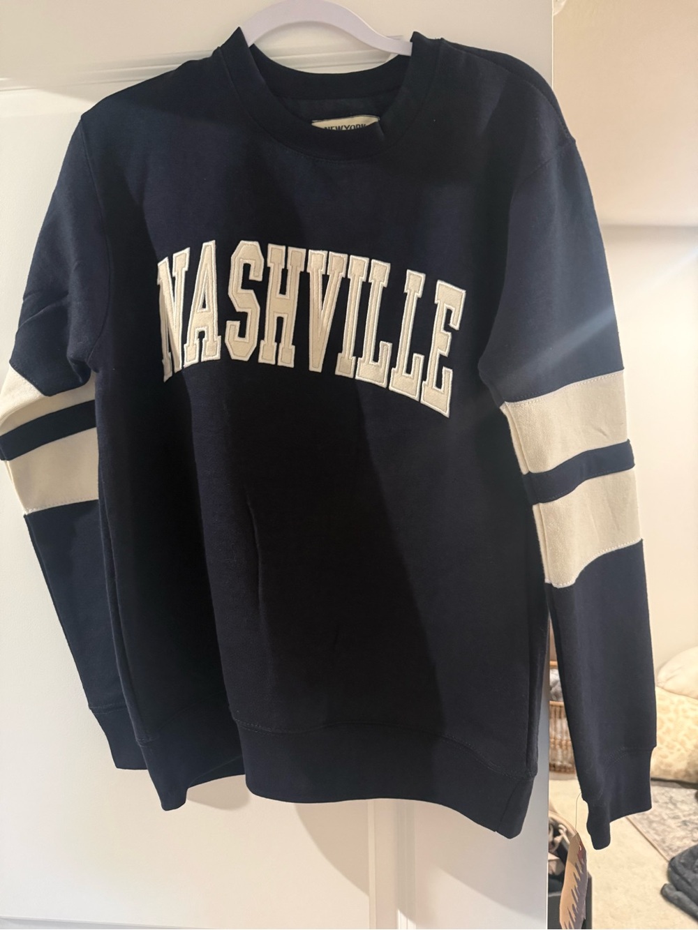 Nashville Navy Crewneck Sweatshirt with Cream Stripes NWT